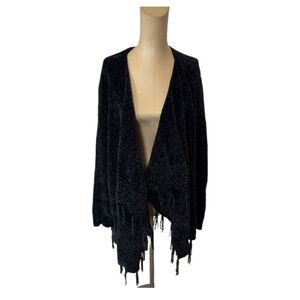 Shyanne Black Fringe Chenille Open Front Cardigan Size small